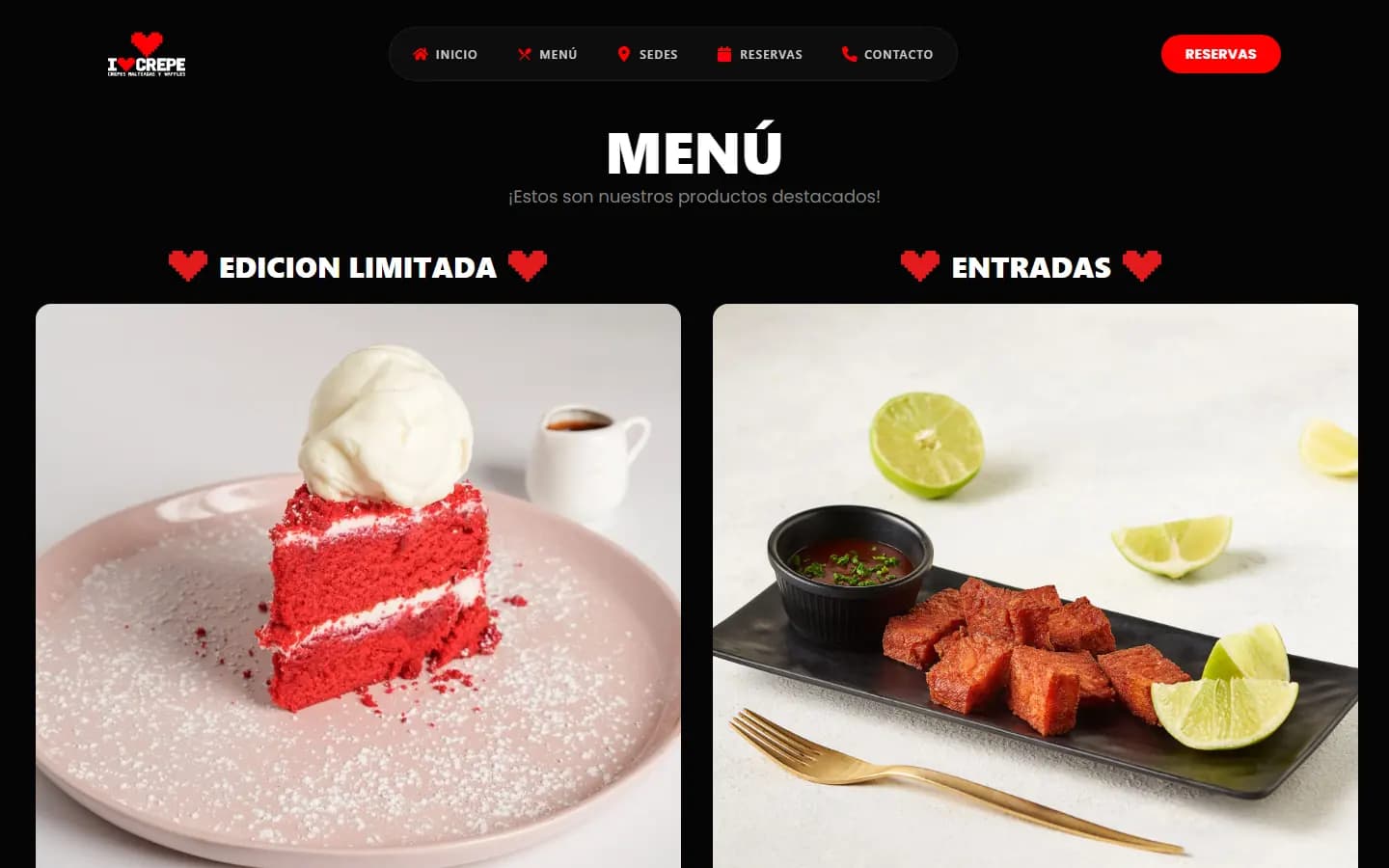 Carta digital de I Love Crepe con fotos y precios