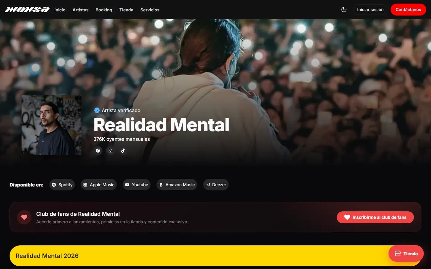 Perfil del artista Realidad Mental en Monsaent